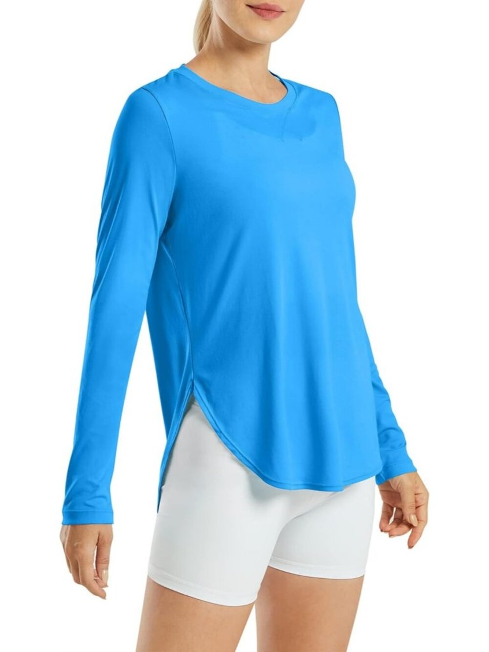 Women Ocean Blue UPF 50+ UV Shirt Long Sleeve Workout Yoga Sun Top Quick Dry Gym